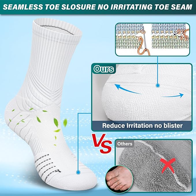 Hylaea Compression Running Socks for men, Coolmax Anti-Blister Cushion Crew Socks for Athletic, Moisture Wicking & Seamless