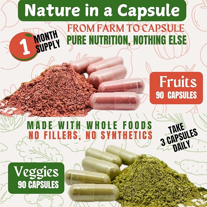 Fruit and Veggies Supplement Capsules | Fruit and Vegetables Capsules Vitamins Maintain Natural Balance,Fruits and Vegetables Supplements Supports for Energy Levels,Non-GMO-90 Count(Pack of 6)