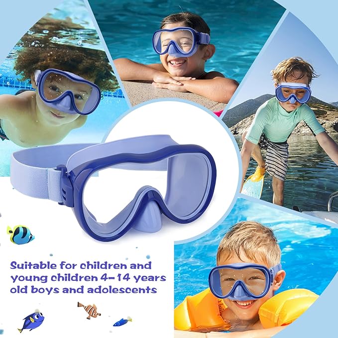 Kids Swim Goggles with Nose Cover, Anti-Leak Swim Mask with Elastic Fabric Strap, UV Protection Swimming Goggles for Kids