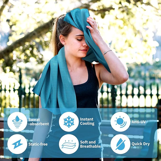 YESLIFE 4 Pack Cooling Towel 40"x12", Gym Towels for Men and Women, Soft Breathable Workout Towels for Yoga, Running, Sport, & More (Black, Army Green, Orange, Blue)