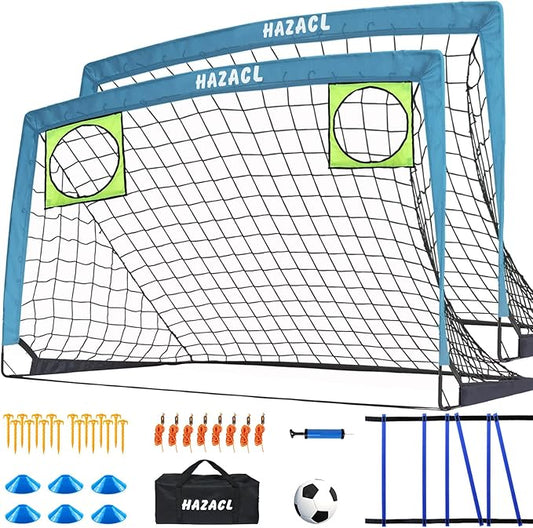 Kids Soccer Goal for Backyard, 6x4 9x5 FT Portable Soccer Nets Pop Up with Ball, Agility Ladder, Cones, Target & Carry Bag for Toddler Youth Outdoor Indoor Training Practice Sports Games Play