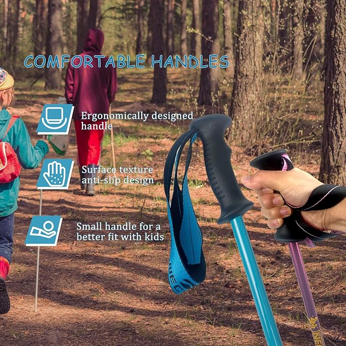 Kids Hiking Poles, 2PCS Todder Collapsible Trekking Poles for Hiking, Ski, Outdoor Activities, Todder Hiking Essentials for Boys and Girls, Blue, Pink Available