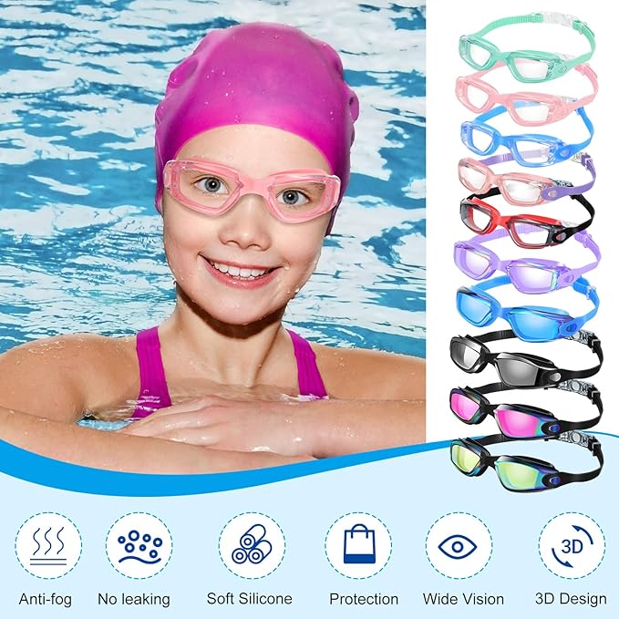 Konohan 10 Pack Swim Goggles Bulk for Kids adult Pool Goggles Anti Fog Silicone No Leak Swimming Glasses for Men Women Youth