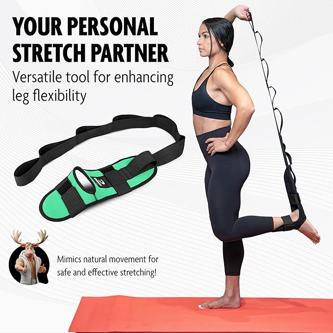 DMoose Fitness Foot & Calf Stretcher with Adjustable Padded Stretching Strap for Plantar Fasciitis, Hamstring, Heel Spurs and Achilles Tendonitis Relief - Yoga Leg Stretch Strap for Flexibility