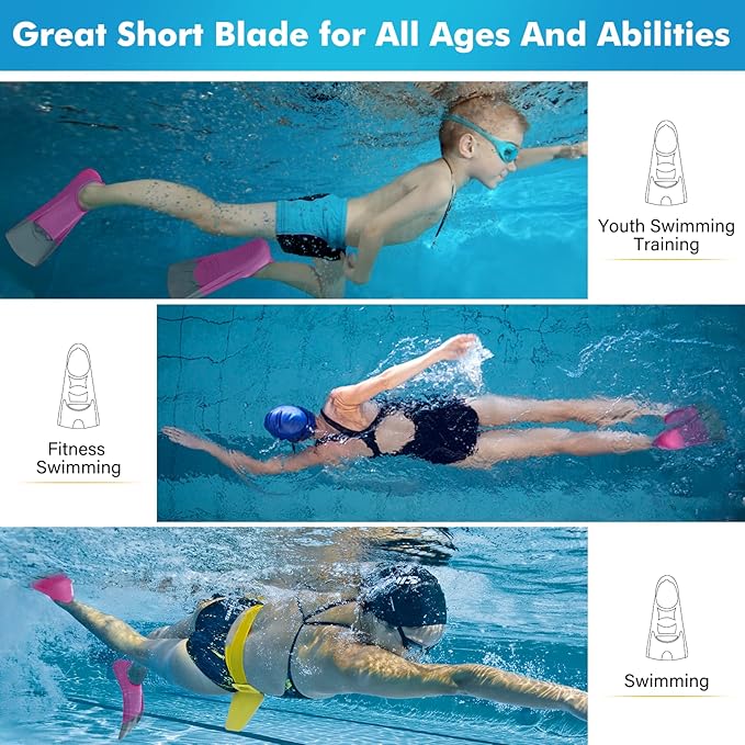 Gintenco Swim Fins, Kids Swim Training Fins for Lap Swimming, Travel Size Flippers with Mesh Bag, Silicone Swimming Fins for Kids Teens Adults Women Men