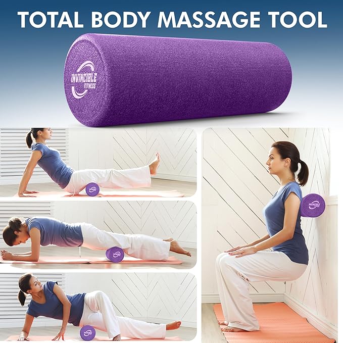 Invincible Fitness EPP Foam Roller for Deep Tissue Massage – Enhance Recovery, Relieve Pain, and Boost Mobility for a Stronger, Healthier You (Purple)