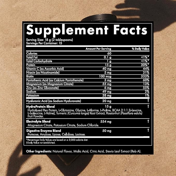 WelleCo HydroProtein Elixir, Potassium Electrolyte Powder with 15g Vegan Protein for Energy, Healthy Hair, Skin & Nails, Easy to Digest Powdered Electrolytes, Passionfruit, 9.5oz Jar