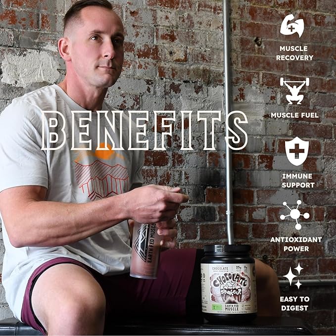 Earth Fed Muscle Chocolate Shakeup Truly Grass Fed Whey Protein Isolate NSF-Certified. No Artificial Ingredients, Soy Free, Gluten Free, Non-GMO and Hormone Free (2 Pound, 29 Servings, Chocolate)