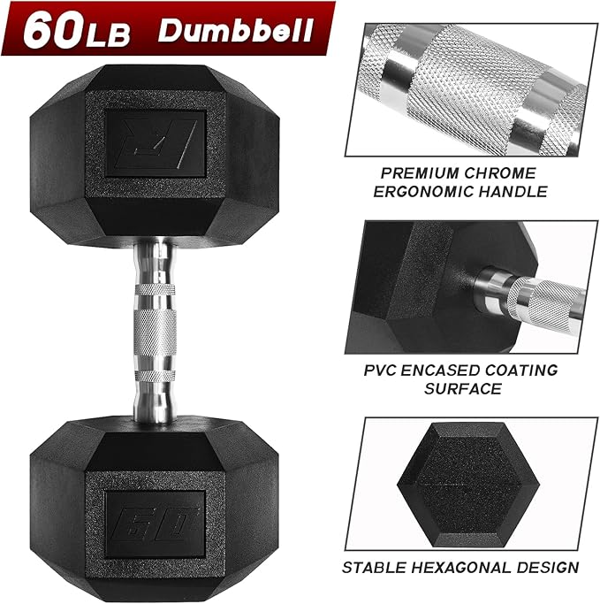 RitFit 5-650 LBS PVC Encased Hex Dumbbell Sets with Optional Rack for Home Gym, Hand weight with Chrome Handle for Strength Training, Workouts