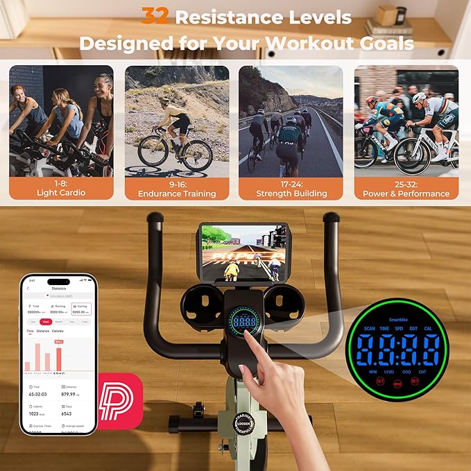 Superun Exercise Bike, Stationary Bikes for Home with Brake Pad, Low Noise Indoor Cycling Bike with 300LBS Weight Capacity, Workout Bike for Home Gym with Pad Mount LCD Monitor and Cup Holder