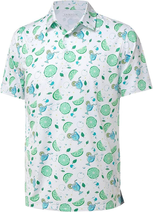 Golf Shirts for Men - Moisture Wicking Short Sleeve Performance Sport Casual Striped Collared Mens Polo Shirt