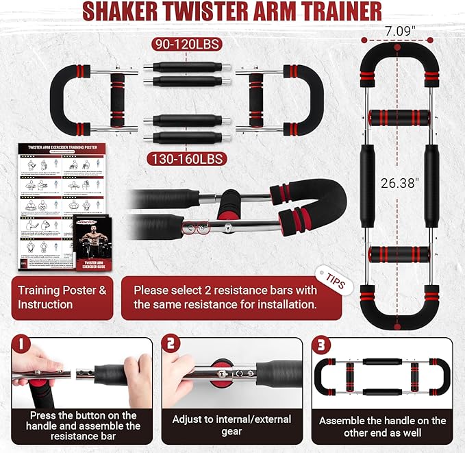 Twister Arm Trainer, Adjustable Twister Arm Chest Exerciser with 4 Spring & Training Poster for Men & Women, Detachable Power Twister Home Fitness Equipment for Enhancing Upper Body Muscle