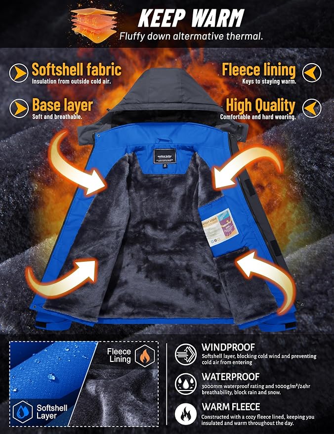 TACVASEN Winter Jacket Men's Water-Resistant Fleece Jacket Snow Ski Jacket Military Tactical Jacket Coat Parka Hood Raincoat