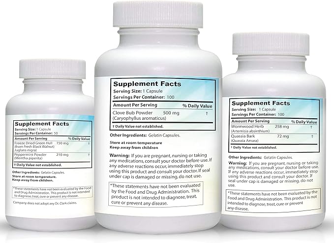 Dr. Clark Store Intestine Support & Cleanse Kit - with Freeze-Dried Green Black Walnut Hulls, Wormwood, and Cloves-Helps Maintain Optimum Intestinal Function