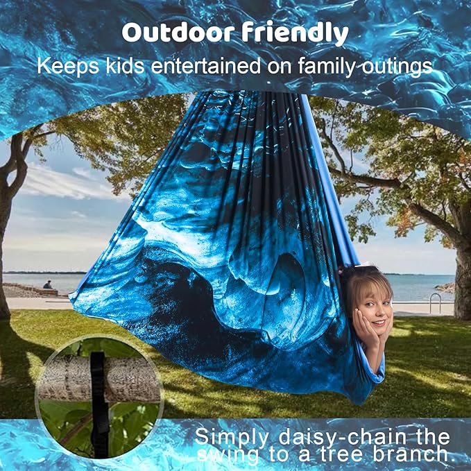 Double Layer Sensory Swing for Kids & Adults Holds up to 300lbs Indoor and Outdoor Therapy Cuddle Swing with 360° Swivel Hanger Kit Adjustable with Aspergers Autism ADHD (Ice Teal)