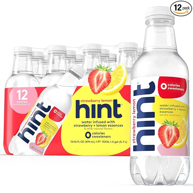 Hint Water Strawberry Lemon, Pure Water Infused with Strawberry and Lemon, Zero Sugar, Zero Calories, Zero Sweeteners, Zero Preservatives, Zero Artificial Flavors,16 Ounce Bottles, (Pack of 12)