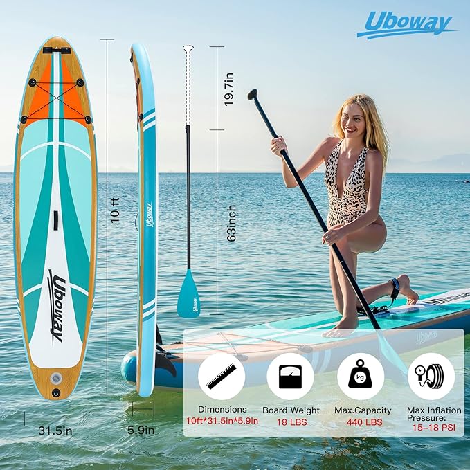 Inflatable Stand Up Paddle Board: Uboway Inflatable Kayak Paddle Board with Premium SUP Accessories, Non-Slip Comfort Deck with Backpack, Bonus Dry Bag & Hand Pump, Sup Board for Yoga Fishing Surf
