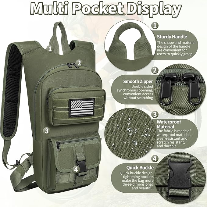 Hydration Backpack, Tactical Molle Water with 2L TPU Water Bladder, for Men Women Lightweight Water Backpack, Hydration Pack for Hiking, Biking, Climbing and Hunting