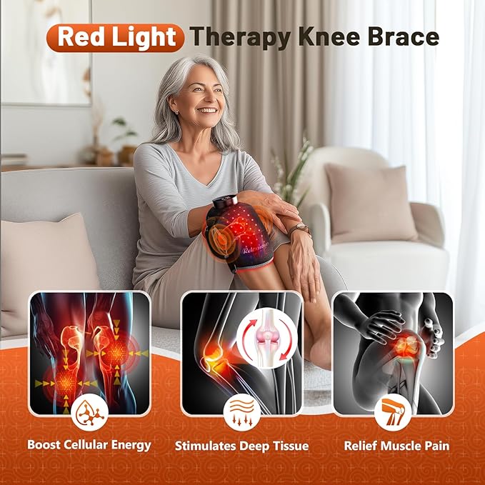 Red Light Therapy Knee Brace with Vibration Knee Massage, Extension Band, Wireless Rechargeable Controller,660nm&850nm Near Infrared Light Therapy Heated Device for Knee/Elbow/Shoulder Pain Relief