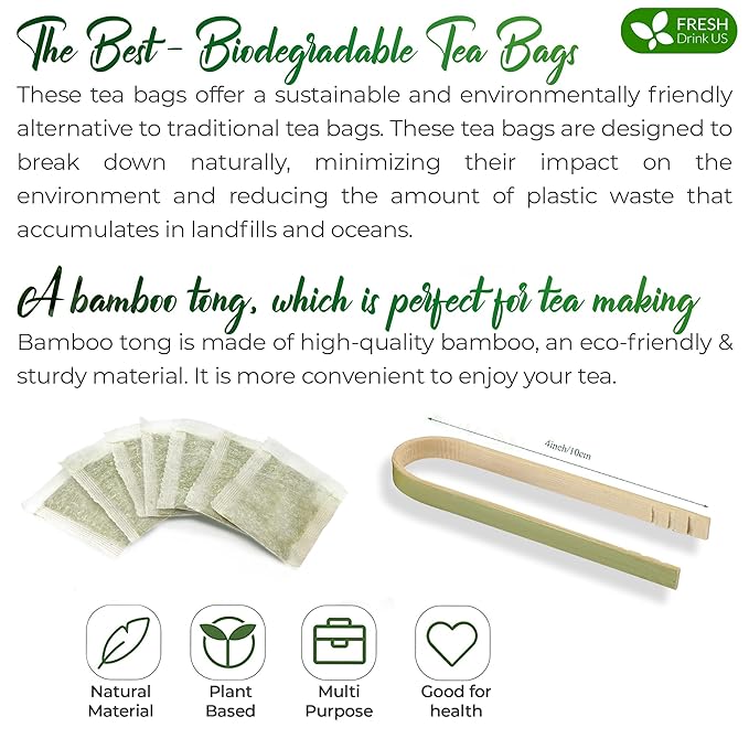 FreshDrinkUS, Premium 210 Green Tea Bags, 100% Natural & Pure from Green Tea. Green Herbal Tea. Made with Natural Material Tea Bags. No Sugar, No Gluten, Vegan.