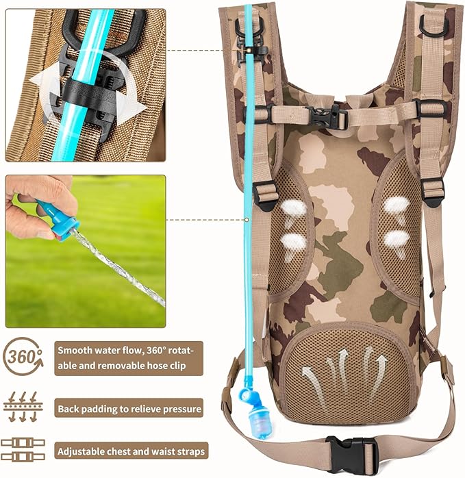 Hydration Backpack, Tactical Molle Water with 2L TPU Water Bladder, for Men Women Lightweight Water Backpack, Hydration Pack for Hiking, Biking, Climbing and Hunting