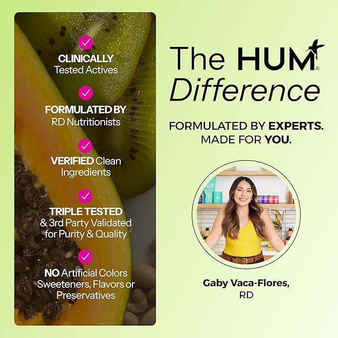 HUM Flatter Me Digestive Enzymes Bloating Supplement - Fast-Acting Bloat Relief for Digestive Health & Debloating Multi Enzyme | Bloat Pills, Anti Bloat Pills, Vegan 60 Servings