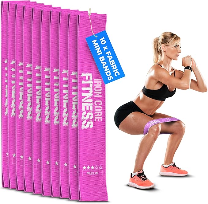 Fabric Mini Resistance Bands Sets for Trainers, Bootcamp, Gym for Men and Women in Fun Colors - Ebook, Videos and Workout Chart Included by Iron Core Fitness