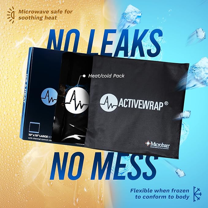 ActiveWrap - Ice Pack for Injuries Reusable Gel Packs, Hot Cold Packs First Aid, Pain Management, Injury Recovery, Ice Compress with Individual Pack Covers, Elbow, Medium, 6 x 9 inches