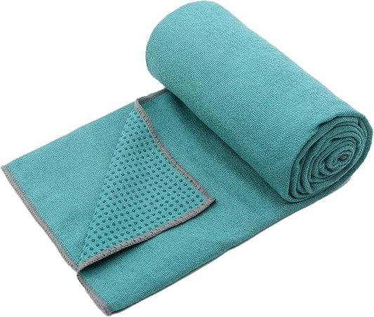 Eunzel Yoga Towel,Hot Yoga Mat Towel with Grip Dots Sweat Absorbent Non-Slip for Hot Yoga, Pilates and Workout 24" x72", Dark Cyan