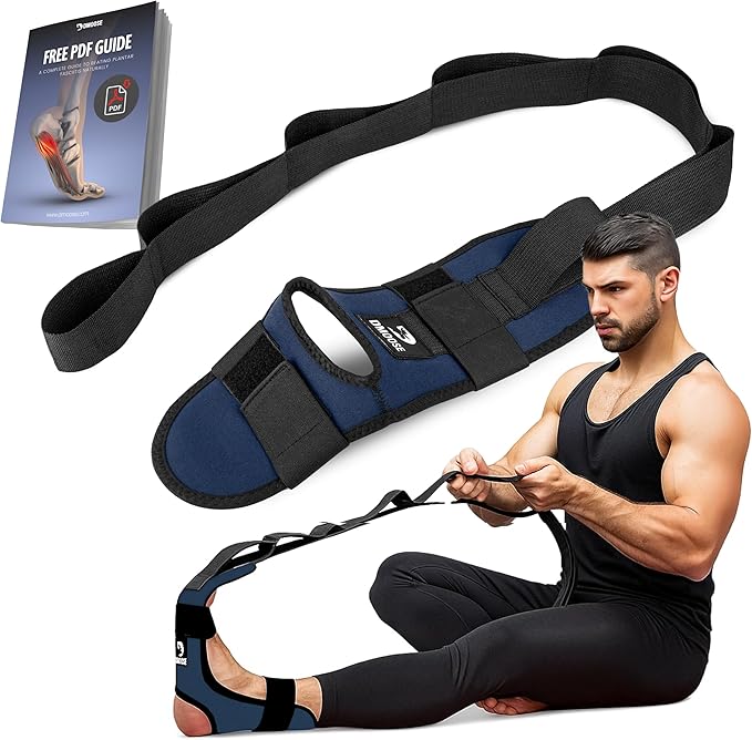 DMoose Fitness Foot & Calf Stretcher with Adjustable Padded Stretching Strap for Plantar Fasciitis, Hamstring, Heel Spurs and Achilles Tendonitis Relief - Yoga Leg Stretch Strap for Flexibility