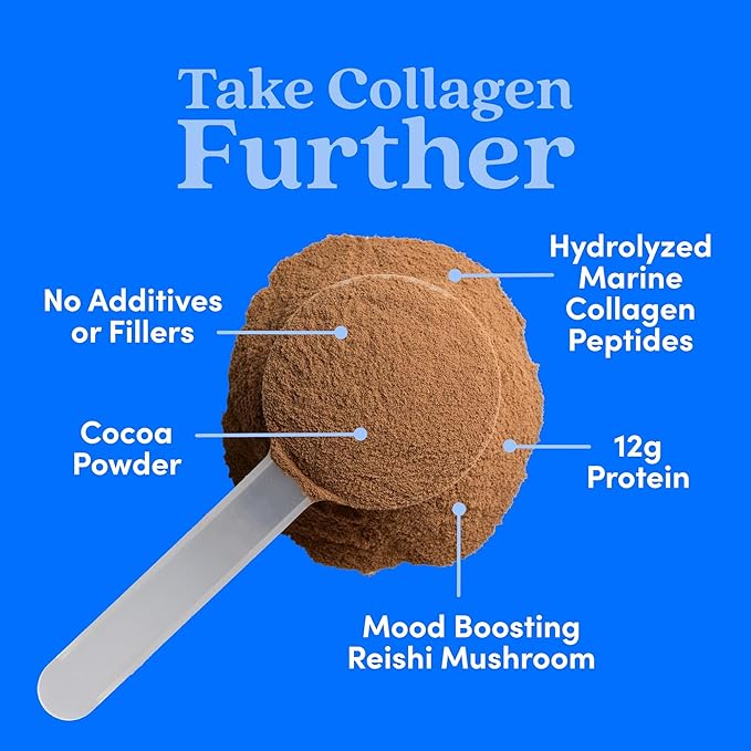 Further Food Chocolate Marine Collagen Peptides Powder, Wild Caught, Sustainable, Type 1, 2 & 3 Collagen, Gut + Joint Support, Hair, Skin, Nails, Sugar-Free 7.41 oz