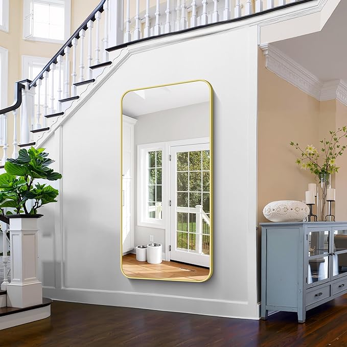 FORBATH 30x60 Inch Gold Bathroom Mirror for Over Sink, Large Rectangular Wall Mirror with Metal Frame, Rounded Corners for Bathroom, Bedroom, Entryway Decor (Horizontal or Vertical)
