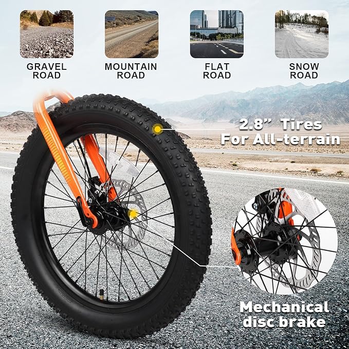 Glerc Mars Kids Mountain Bike, 20 24 Inch Fat Tire Bike for Teen Ages 6-14 Year Old, Bicycle with 2.8-Inch Wide Tires and 6 Speed Drivetrain, Multiple Colors