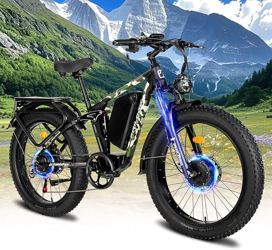 Electric Bike for Adults, 5000W Peak Dual Motor Ebike, 60V 26AH Long Range Dirtbike, 26" Fat Tires for All Terrain Electric-Bicycle, 45MPH-Hunting-Ebike for Off-Road Snow Sand