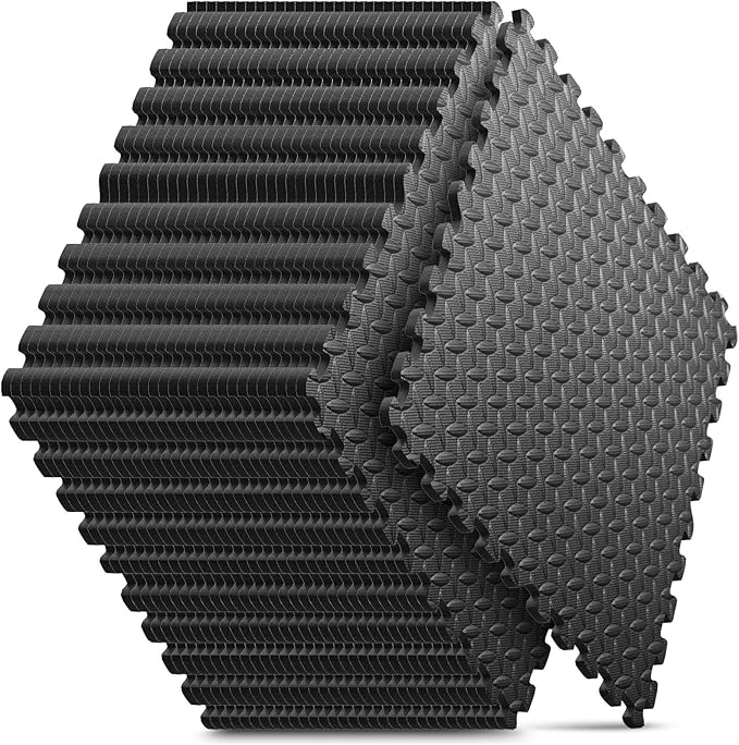 Home Gym Mat, Puzzle Exercise Mat, EVA Interlocking Foam Floor Tiles for Home Workout Equipment and Kids' Play Areas - Black, 24 in x 24 in x ½ in - 32 Tiles (Black, 32 Pack, 128 SQ FT)