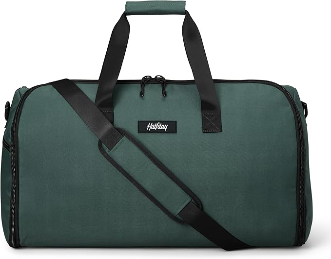 Halfday Convertible 2-in-1 Garment Duffel Weekender Bag 45L | Wrinkle-Free Travel, Hanging Suit Compartment, Shoe Pockets, Trolley Sleeve. Durable & Water-Resistant Carry-On, Hunter
