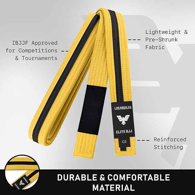 Elite Sports Kids Brazilian Jiu Jitsu Belts Preshurunk Martial Arts Youth BJJ Belts for Girls & Boys with BJJ Ranking Stripes