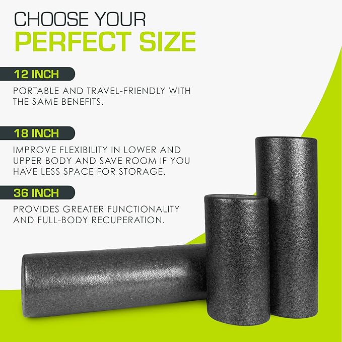 ProsourceFit High Density Foam Rollers 18 to 36 - inches Long, Firm Full Body Athletic Massage Tool for Back Stretching, Yoga, Pilates, Post Workout Muscle Recuperation