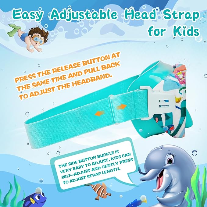 Kids Swim Goggles with Nose Cover, 180° Panoramic Snorkel Mask with Anti-Fog & Anti-Leak Design, Comfort Fabric Strap UV Protection Lens for Boys Girls Ages 3-15