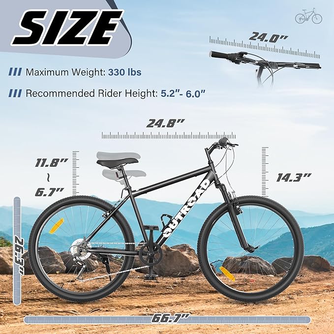 Betterland 26 Inch Mountain Bike, 7/21Speed Adult Bicycle with Dual V Brakes,Front Suspension, High Carbon Steel Frame, with Adjustable Ergonomic Seat Bicycle