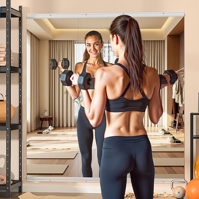Hasipu Home Gym Mirror, 55.1" x 23.6" x 2 PCS Frameless Wall Mounted Mirrors, Large Body Mirror for Home Gym, Yoga Studio, Bedroom, Silver Tempered Glass