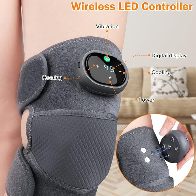 Heating Knee Massager, Knee Shoulder Elbow 3-in-1 Heating Vibration Massager, Portable Wireless Hot Compress Massager, Relieve Joint Pain and Pressure, Suitable for Office, Study