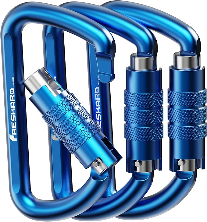 FresKaro 3inch 12kN-2698lbs Auto Locking Carabiner Clips, Solid D Shape, Heavy Duty 7075 Aluminum, Lightweight 1.09oz, Rust Proof, for Hammock, Hiking, Dog Leash, Keychain etc., Multi-Colors