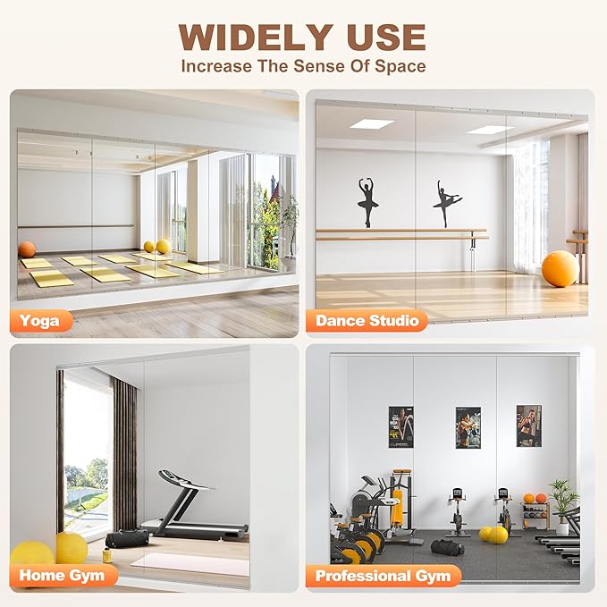 Hasipu Home Gym Mirror 71"x32"(Each)-2 PCS Large Full Body Mirror for Yoga, Large Wall Mirror Full Length for Fitness, Garage, Dance Studio, 0.16in Tempered Glass Frameless Mirror-UL