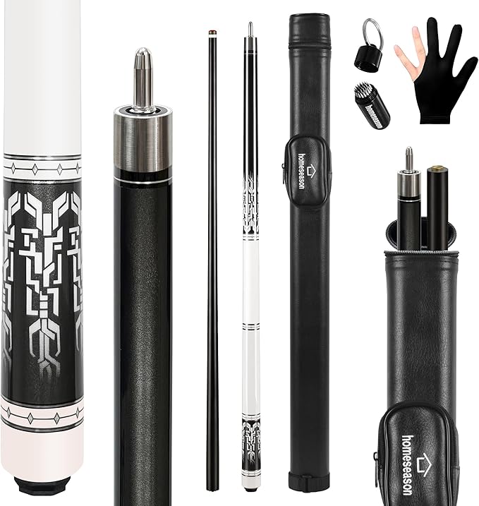 HomeSeason Glass Fiber Pool Cue 58" Professional Pool Stick 12.7mm 4-Layer Tip Low Deflection Cue Stick, 3 * 8/8Joint Pin, Ultra-Smooth, Billiard Cue Sticks