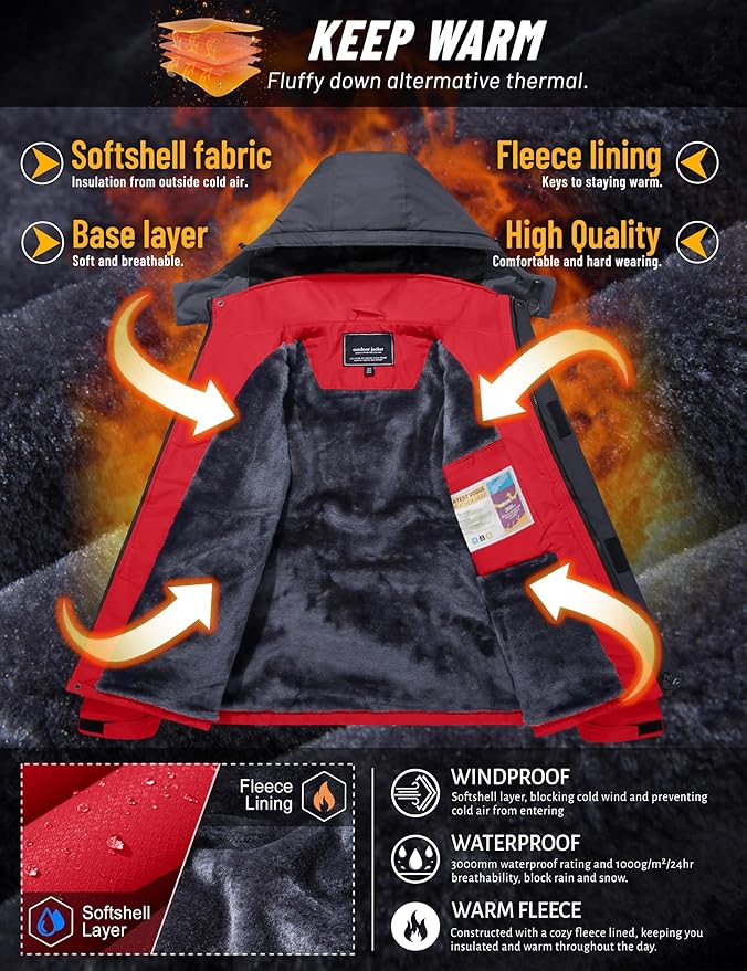 TACVASEN Winter Jacket Men's Water-Resistant Fleece Jacket Snow Ski Jacket Military Tactical Jacket Coat Parka Hood Raincoat