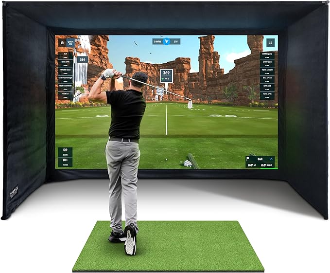 Golf Simulator Enclosure with Impact Display Projection Screen, use with All Golf Launch Simulators and Monitors.