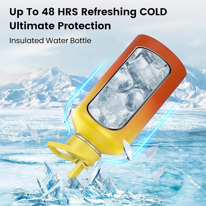 Insulated Water Bottle 87 oz, Triple Wall Vacuum Stainless Steel(Cold for 48 Hrs),Leak Proof & BPA-Free,One Gallon Water Bottle with Reflective Paracord & Flip Straw for Sports & Travel, Sunset