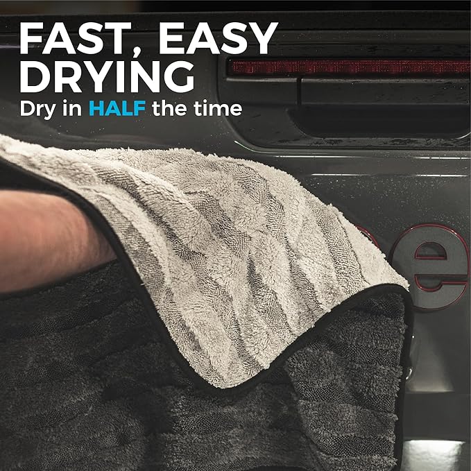 The Rag Company Gauntlet Car Drying Towel - 70/30 Korean Microfiber, Dries Faster Without Scratching, 900gsm, 30x36 inches, Ice Grey/Grey, Pack of 1
