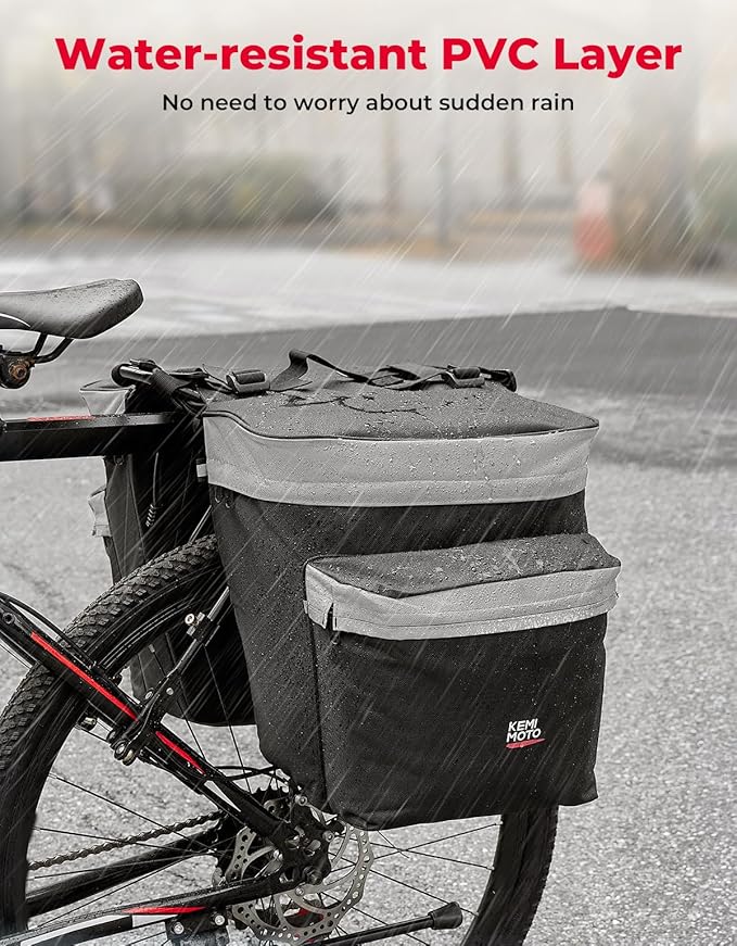 KEMIMOTO Bike Bag Panniers with Rain Cover, 34L Waterproof Bicycle Saddle Bag for Rear Rack Mountain Biking Bags Storage, Ebike Accessories for Commuter Grocery Shopping Travel Carrier, Grey